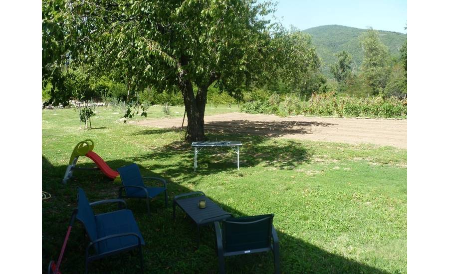 salon de jardin sous le cerisier